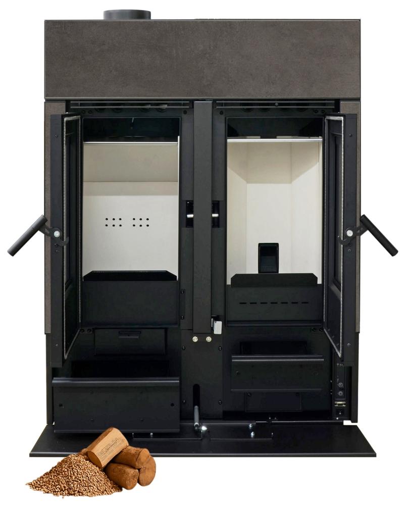 Klover DUAL AIR Hybrid Kombi Kaminofen Holz Pellet Moka Stone/Stahl 17,81 kw Klover DUAL AIR Hybrid Kombi Kaminofen Holz Pellet Moka Stone/Stahl 17,81 kw
